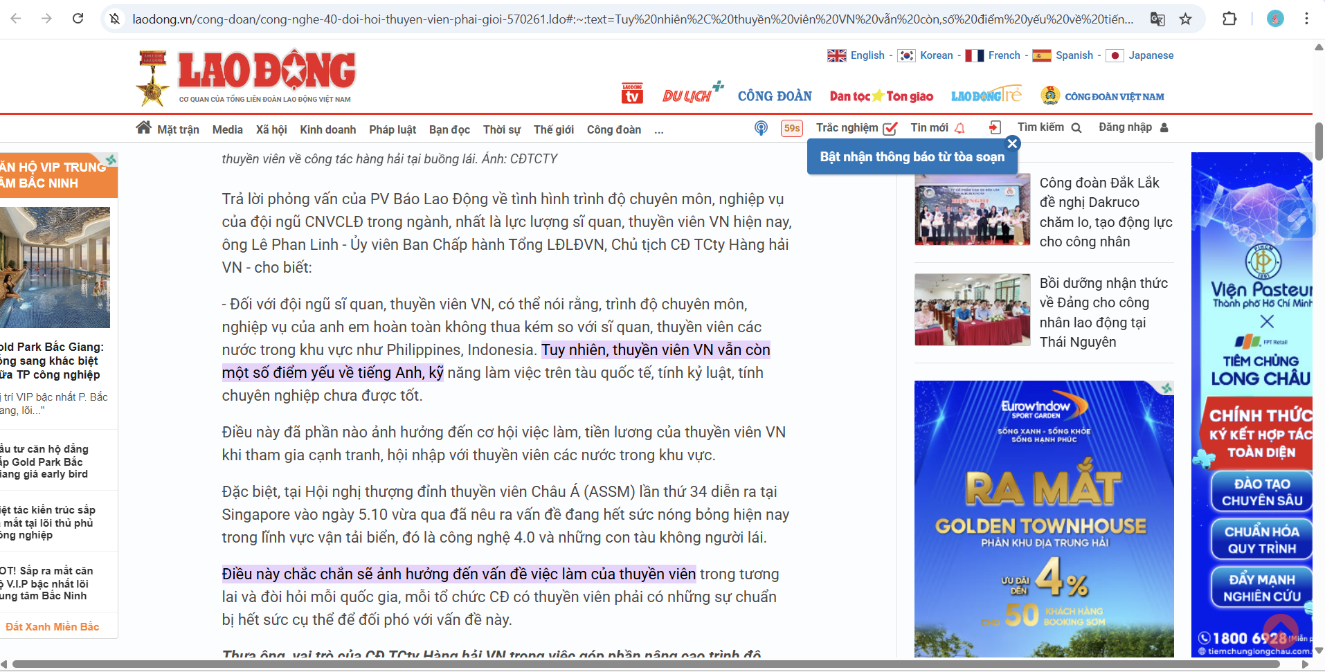 Báo Lao Động viết