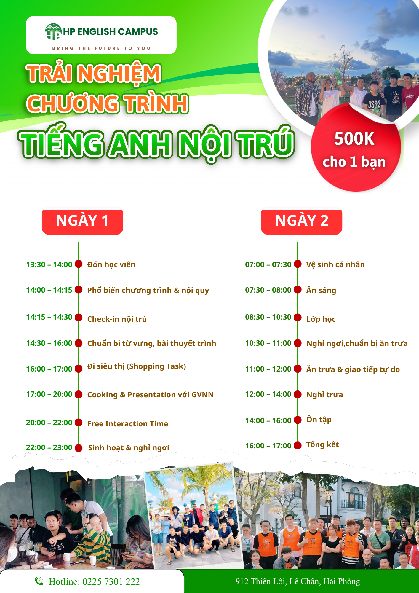 Trải nghiTrải nghiệm môi trường nội trú Tiếng Anh chỉ với 2 ngày 1 đêmệm môi trường nội trú Tiếng Anh chỉ với 2 ngày 1 đêm